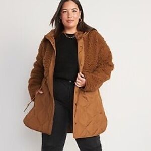 Old Navy Teddy Sherpa Quilted Camel Tall Jacket